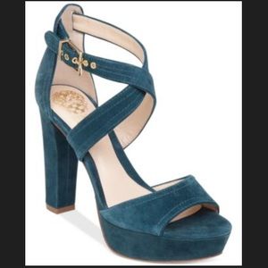 Blue suede heels